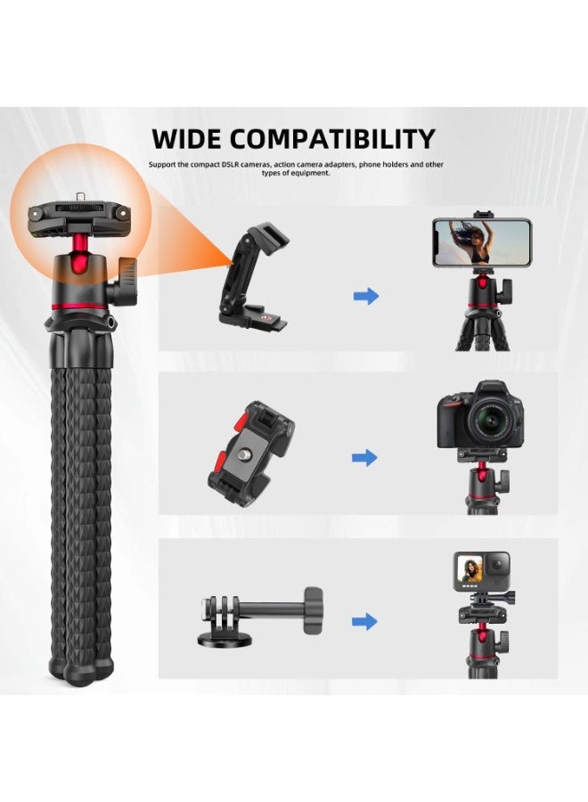 ARUWA Flexible Phone Tripod for Smartphone, Camera Stand with Bluetooth Remote, 1/4'' Screw with Phone Holder&Cold Shoe, Tripod Holder for iPhone Samsung Canon Nikon Sony Streaming Vlog Smartphone - Image 2